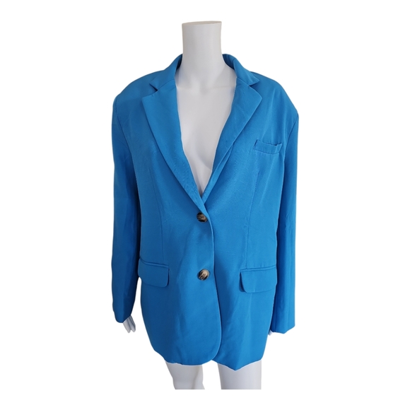 Nasty Gal Collection Single Breasted Bright Blue Oversized Blazer Size 6 - Picture 1 of 8